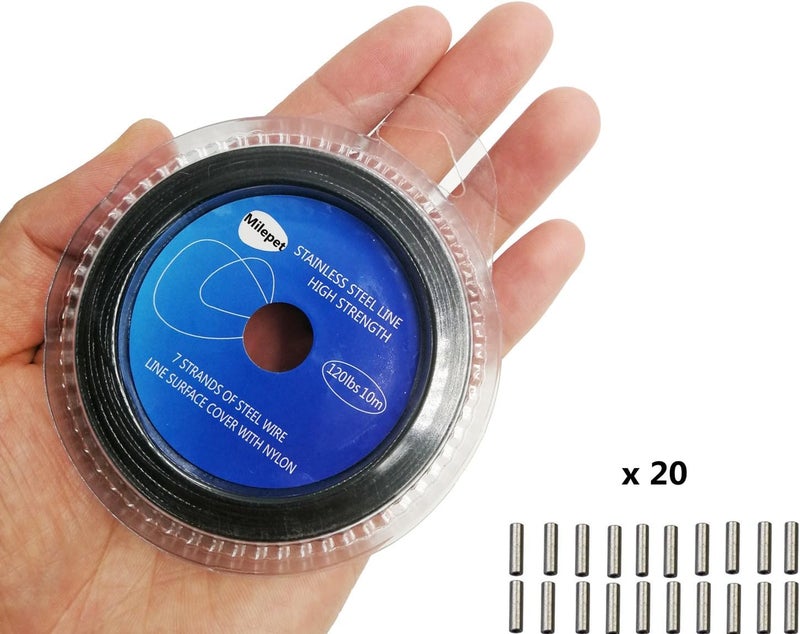 Milepetus Fishing line Wire Leader Vinyl Coated Stainless Steel Trace Lures Leader Wire 10 Meter 5LB-150LB,with 20pcs Crimps Sleeves,Black & Silver Select (Black, 10LB) - Image 2